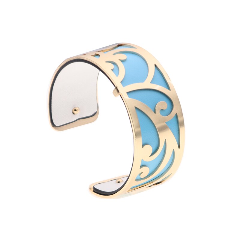 Interchangeable Leather Cuff Bracelet Bangles with Gold Color Flower Shaped Manchette Femme Bijoux Bracelet for Women: WZ0232