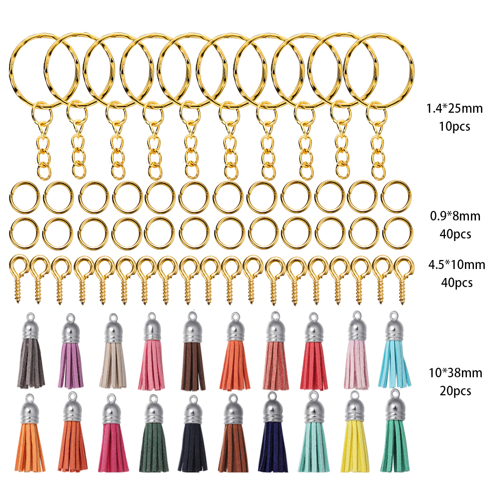 Kits de fabricación de joyas, llavero con borlas coloridas, anillo de salto abierto, juego de alfileres para manualidades, llaveros colgantes de resina, suministros de joyería, 110 Uds.: Plata
