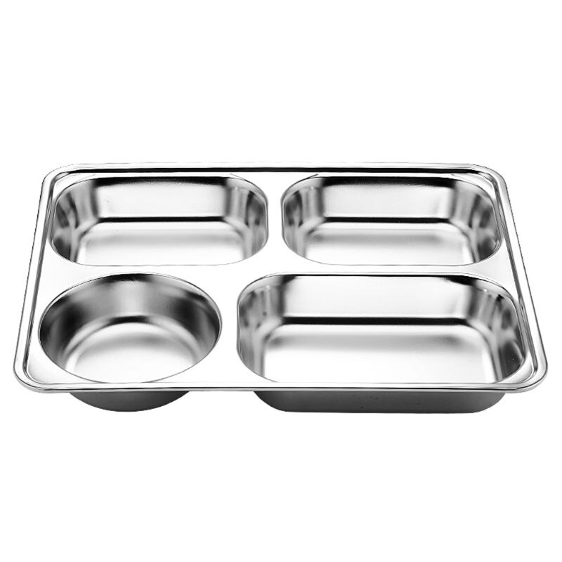 Stainless Steel Divided Dinner Tray Lunch Container Food Plate for School Canteen 3/5/4 Section U7ED