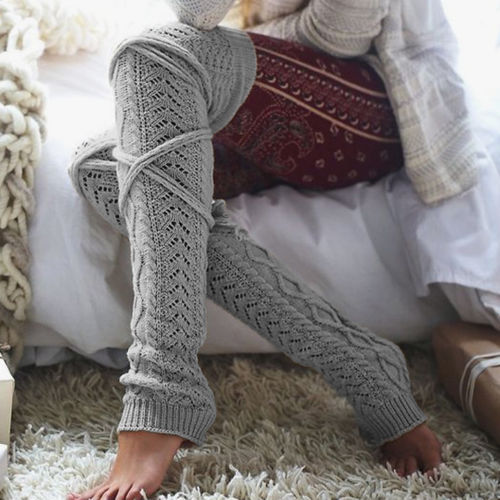 Polainas de invierno para mujer, cálidas, tejidas, altas, hasta la rodilla