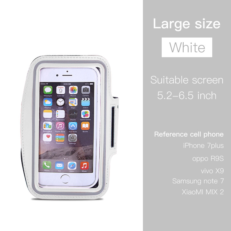 Waterproof Sports Running Wristband 4.0-6.5 inch Mobile Phone Armband Case for iPhone XS MAX X 8 Plus Xiaomi Case Phone holder: Large White