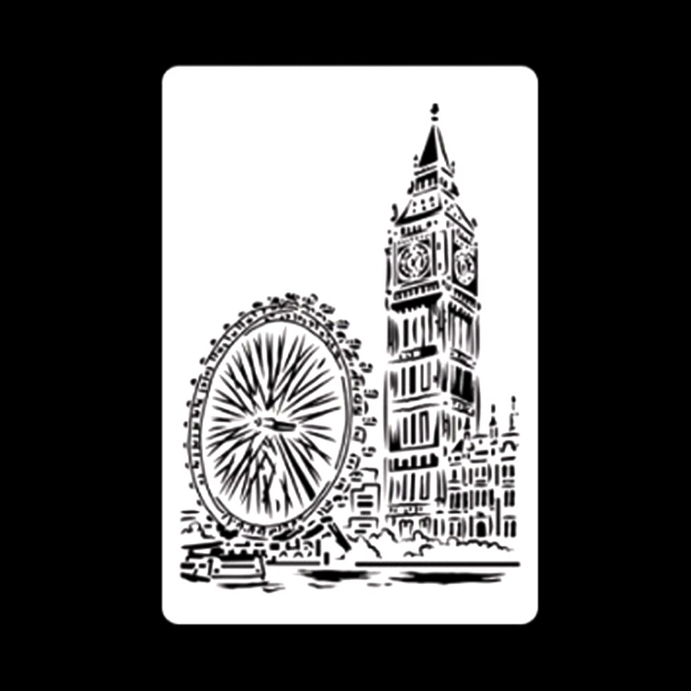 Hollow Flower Template DIY Architecture Series Painting Template Openwork City A4 Lace Ruler Template Student Supplies: Big Ben