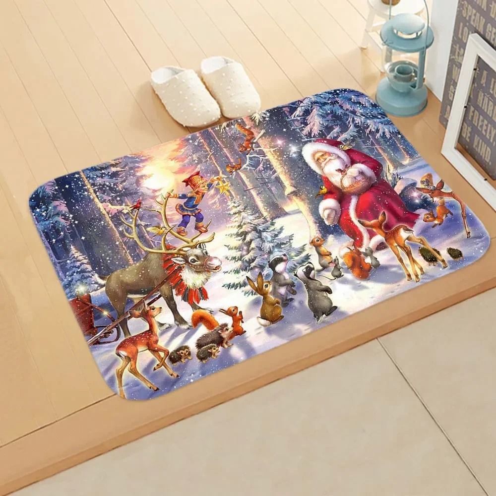 Christmas Kitchen Floor Mats Home Decoration Entrance Door Mat Bedroom Bedside Living Room Carpet Bathroom Non-slip Foot Mat: 1000mmx1000mm / green