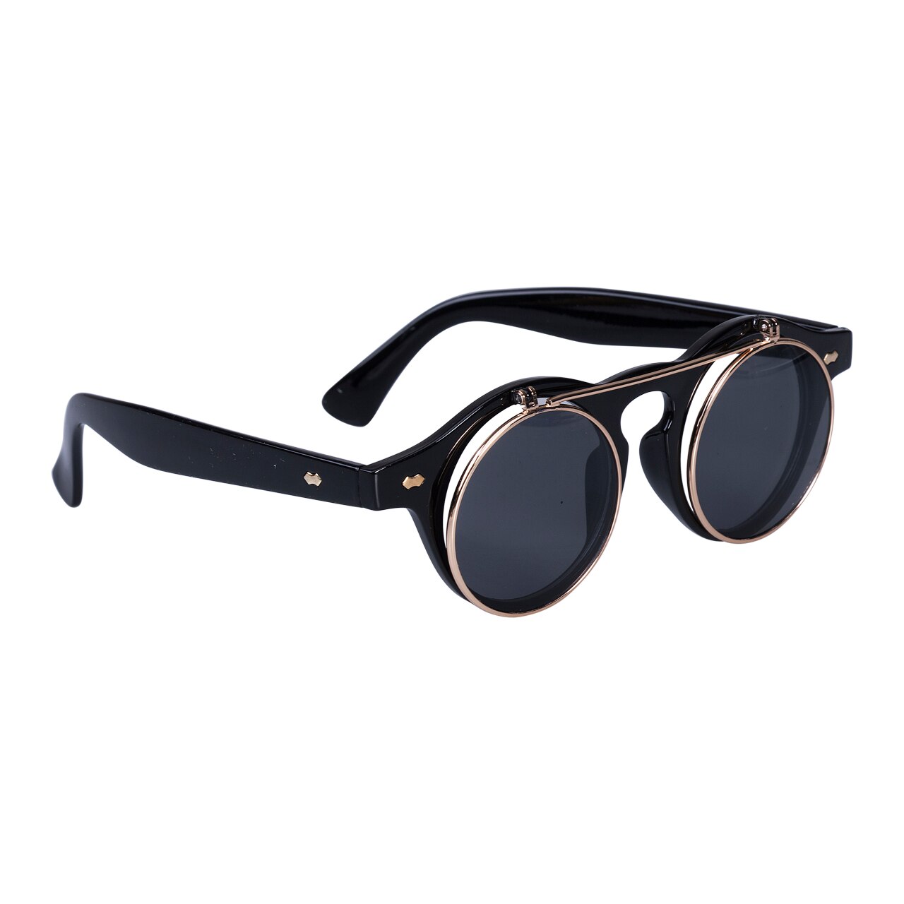 Nyeste steampunk goth briller mænd kvinder retro flip up runde solbriller vintage sort: 1
