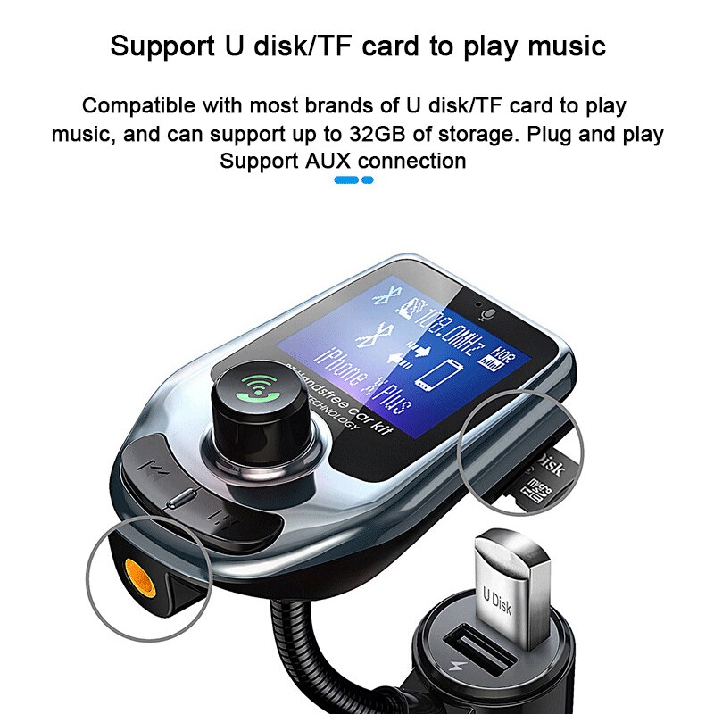 Mp3 Speler Bluetooth Carkit Muziekspeler Fm-zender Modulator Met 3.0a Dual Usb Autolader Luidsprekers Aux Aansluiting