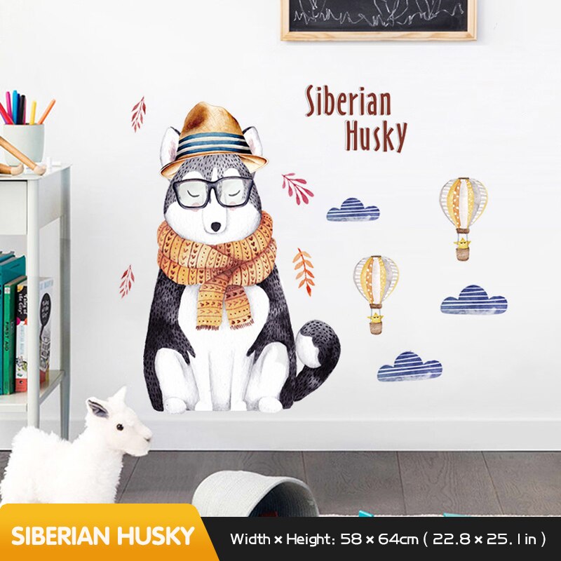 Cartoon wall stickers cute cat sticker bedroom decor girl room decoration self-adhesive home decor living room wall decor: Siberian-husky