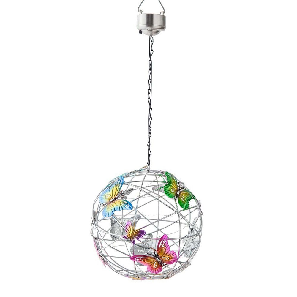 Vlinder Metalen Bal Opknoping Solar Licht Met Waterdichte Weven Lamp Tuin Decoratie Outdoor Suncatchers
