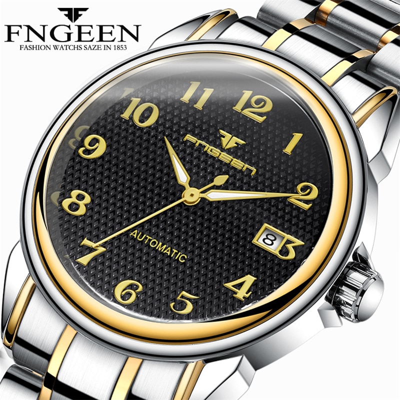 RORIOS Tourbillon Automatische automatische horloges, voor heren, van roestvrij staal, met kalender, oplichtend, multifunctioneel, Blauw B, Armband