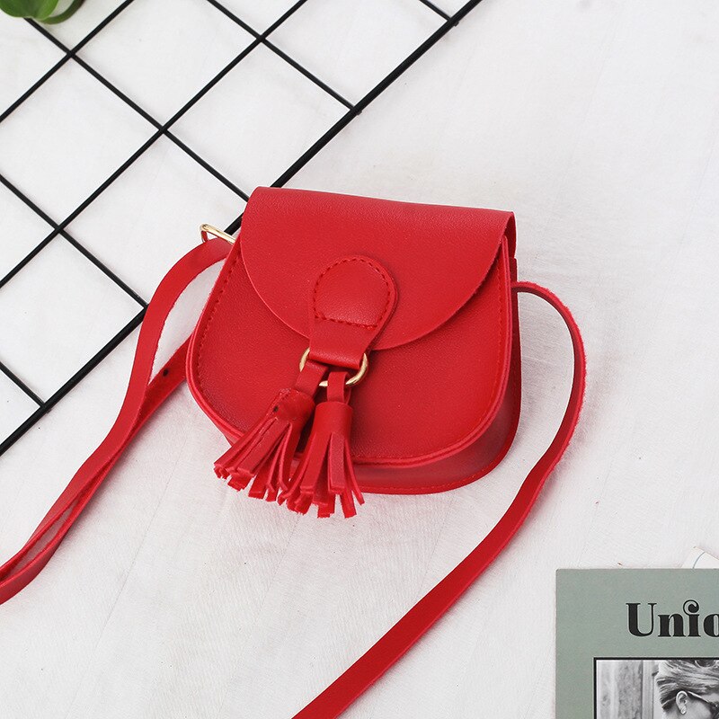 Tassel bonito bolsa de couro do plutônio de alta qualidade bonito crossbody sacos meninas redondo moeda bolsa:  Red