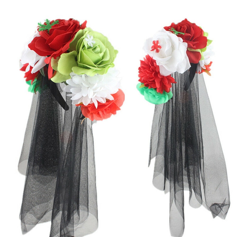 De dødes dag jul rose sort slør med blomster dame fancy dress halloween bryllup død brud pandebånd kostume hovedbeklædning