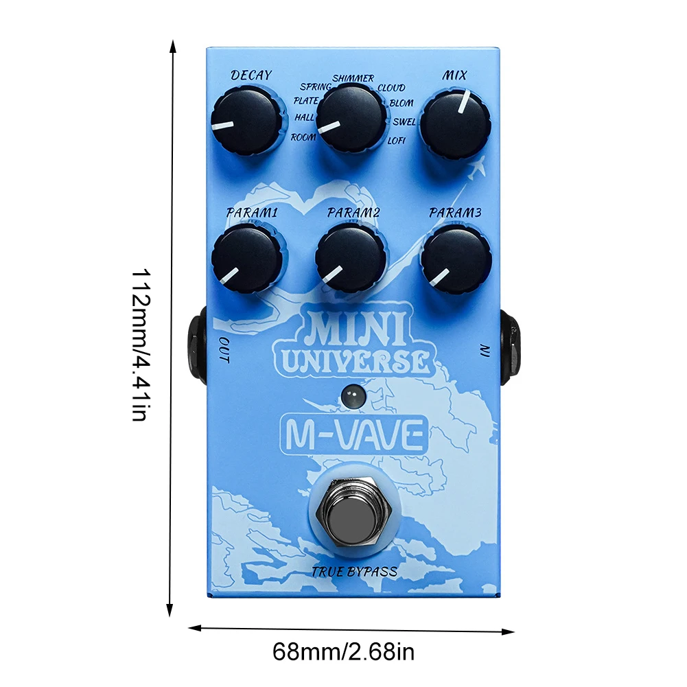 M-VAVA Mini-Universe Pedal de reverberación digital Pedal de guitarra de reverberación analógica Pedal de 9 tonos de reverberación puro para música de bajo eléctrico