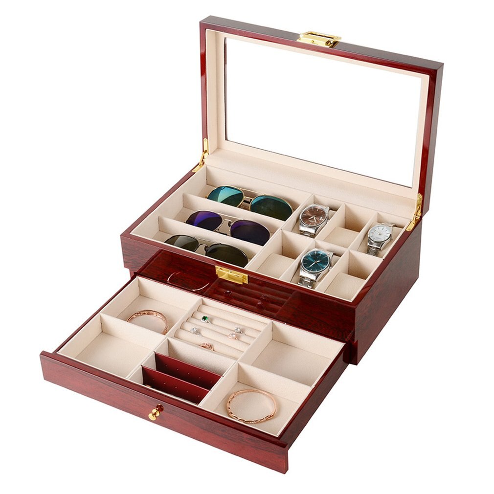2/3/5/6/10/12 Slots Horloge Opbergdoos Met Rood Zwart Houten Glas Case Armband display Kist Horloges Houder Kist 2.