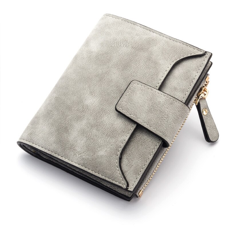 Cartera de cuero de lujo para mujer, cartera de mano informal con cremallera y bolsillo: short gray