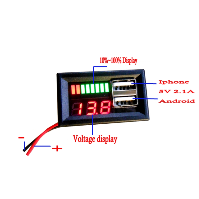 Led digital display voltmeter spänningsmätare volt tester dubbel usb 5v 2a för  dc 12v bilar motorcyklar fordon batterikapacitet