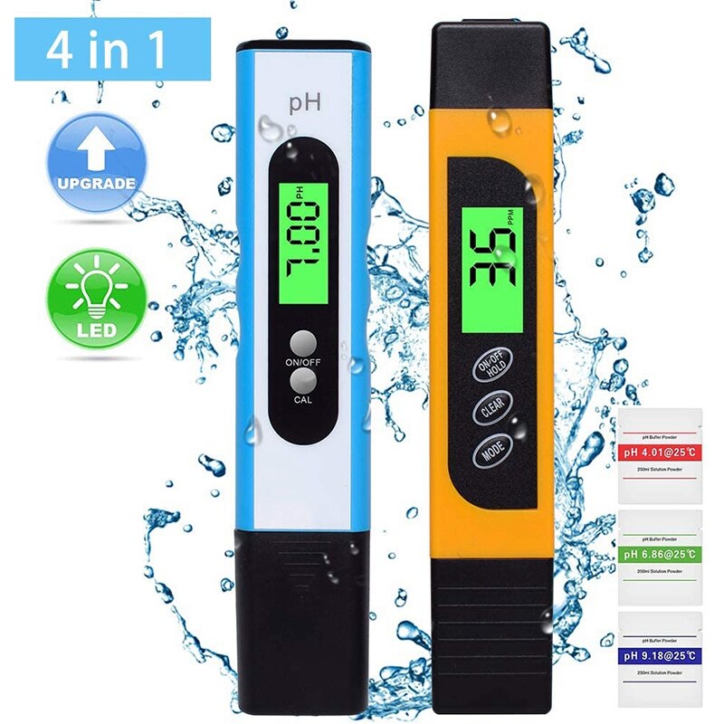 Ph Meter, Digital Water TDS Meter 0.01 Resolution TDS PH EC Temperature 4 in 1 Set for Swimming Pool Aquarium