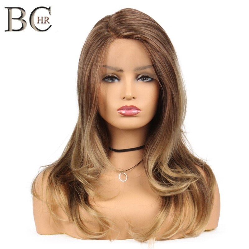 Bchr Ombre Bruin Blond Synthetische Lace Front Pruiken Met Natuurlijke Haarlijn Body Wave Pruik Voor Zwarte Vrouwen Hittebestendige Vezel: Default Title