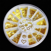 1 Doos Shiny 3D Sticker Nagels Art Gold Glitter Lijm Kroon Boog-knoop En Pentagram Voor Mix nail Decals Vele Patronen