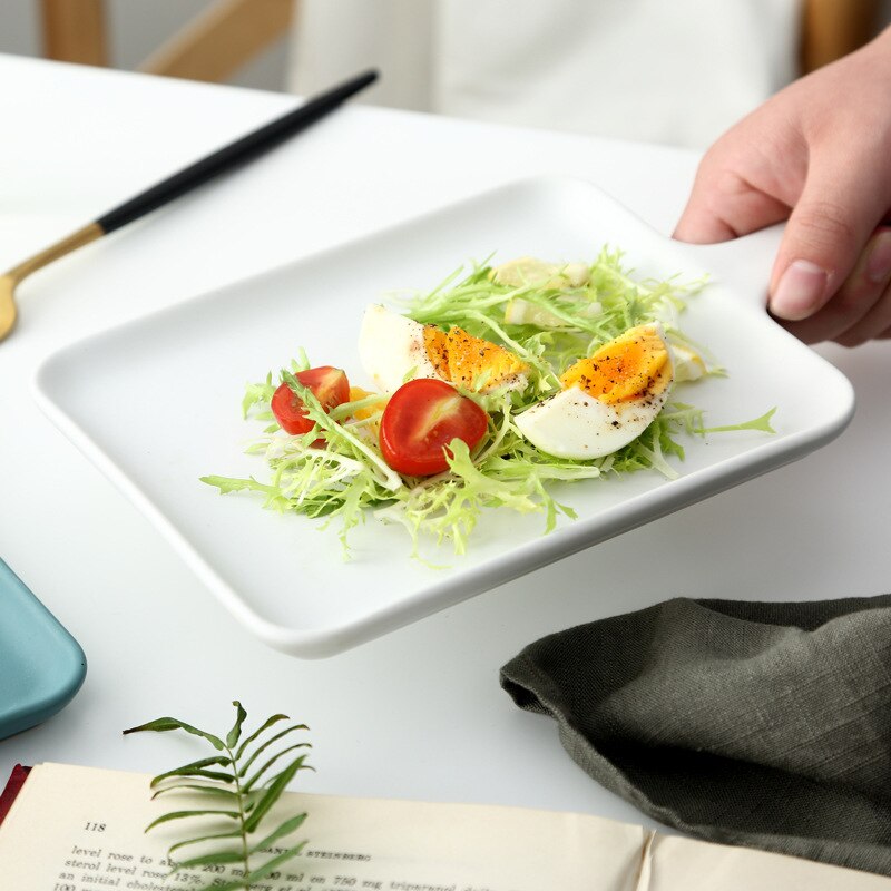 Nordic Solid Matte Rectangle Ceramic Plate Bone China Dinner Plate Heat Resistant Backing Plate Flat Steak Fruit Salad Tray