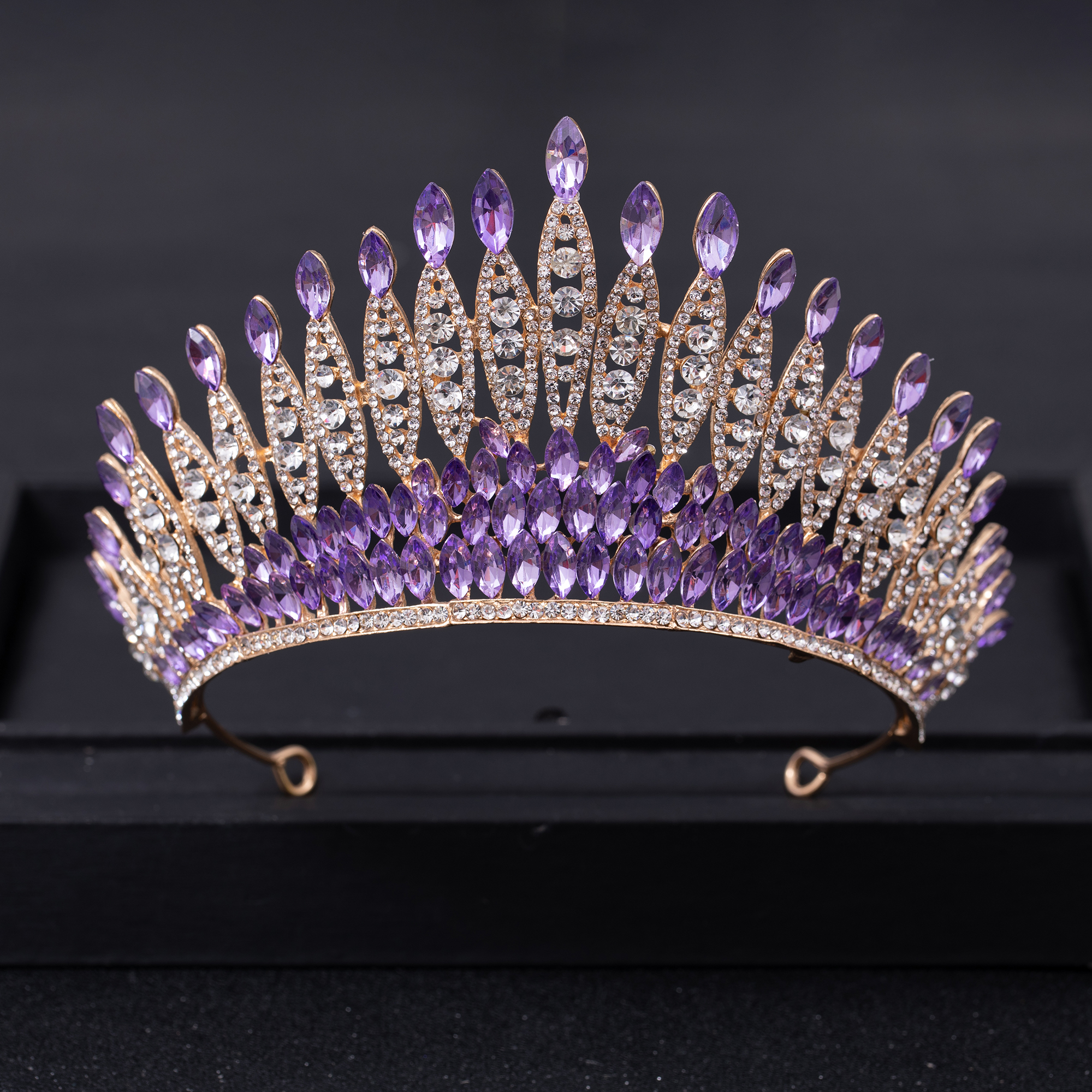 Tiara de corona grande de Reina de cristal de Color plateado, Tiaras de boda con diamantes de imitación, coronas para desfile de graduación, accesorios para el cabello de novia, joyería: Pistola negra plateada