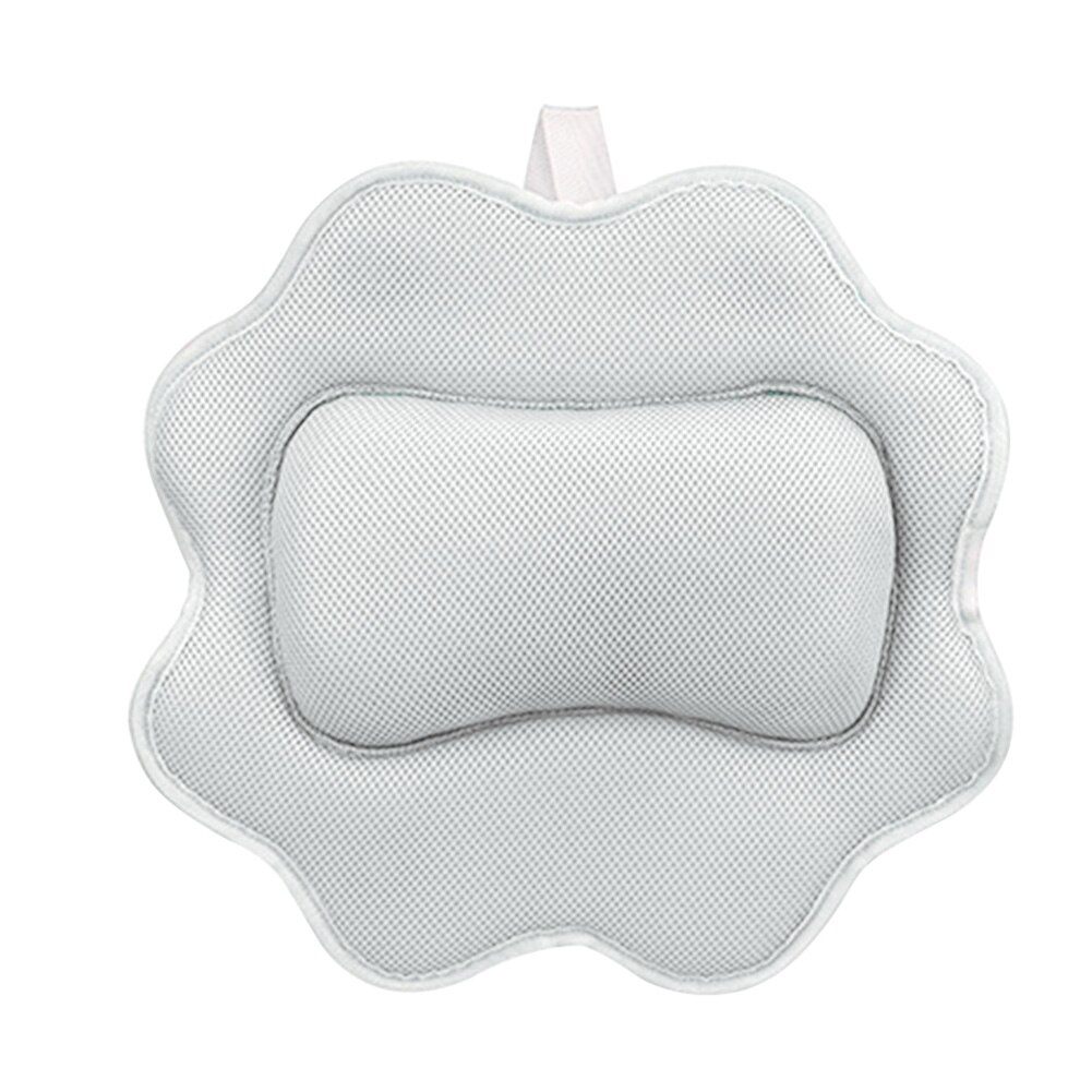 Avec crochet tête cou 5D Air maille bain oreiller universel antidérapant épaule Support baignoire coussin forme de tournesol lavable en Machine: WHITE