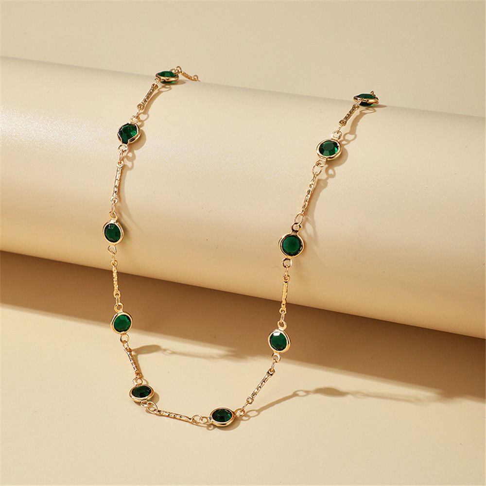 Tredny Green Rhinestone Ketting Choker Ketting Voor Vrouwen Goud Kleur Lichtmetalen Metalen Handgemaakte Sieraden Accessoires Kraag 2022
