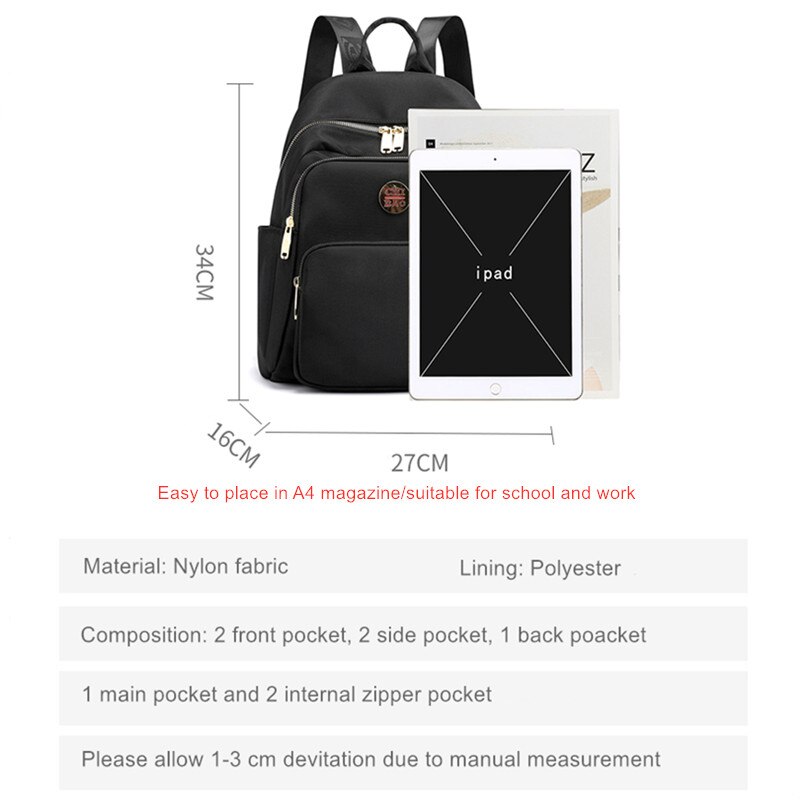 Vento Marea Travel Backpack Casual Waterproof Youth Lady Women Bag Female Large Capacity Shoulder Bag A4 Paper Rucksack