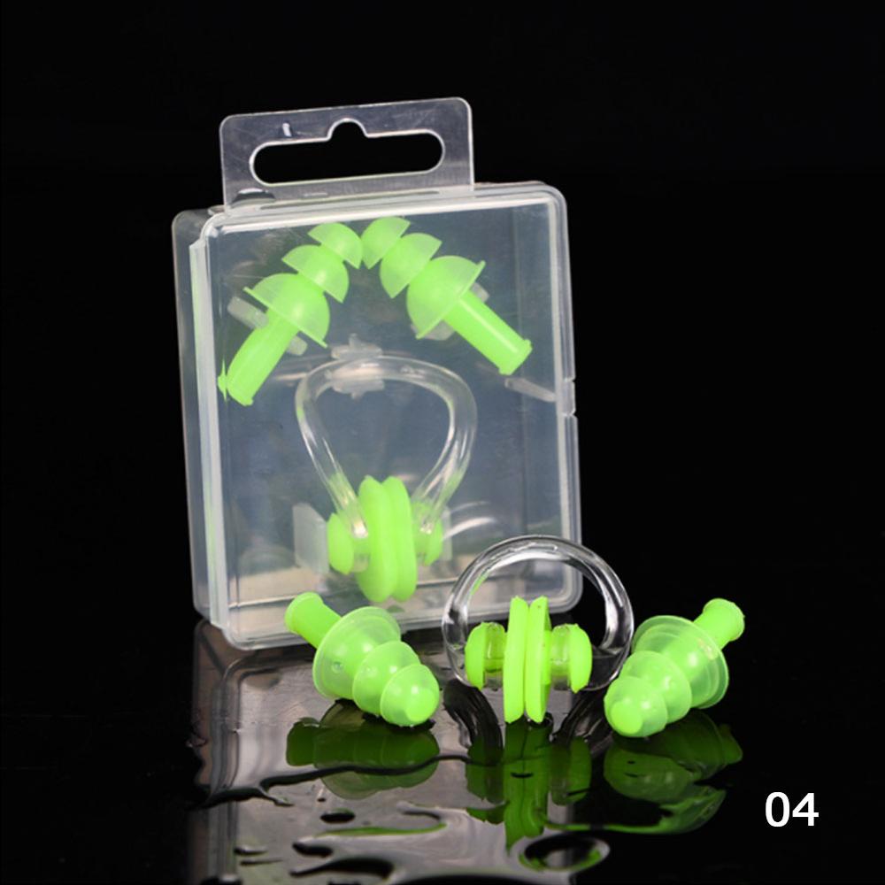 Tapones blandos de silicona para los oídos, protección de agua para natación, Clip para la nariz, impermeable, suministros para buceo y natación, 2 piezas: Verde