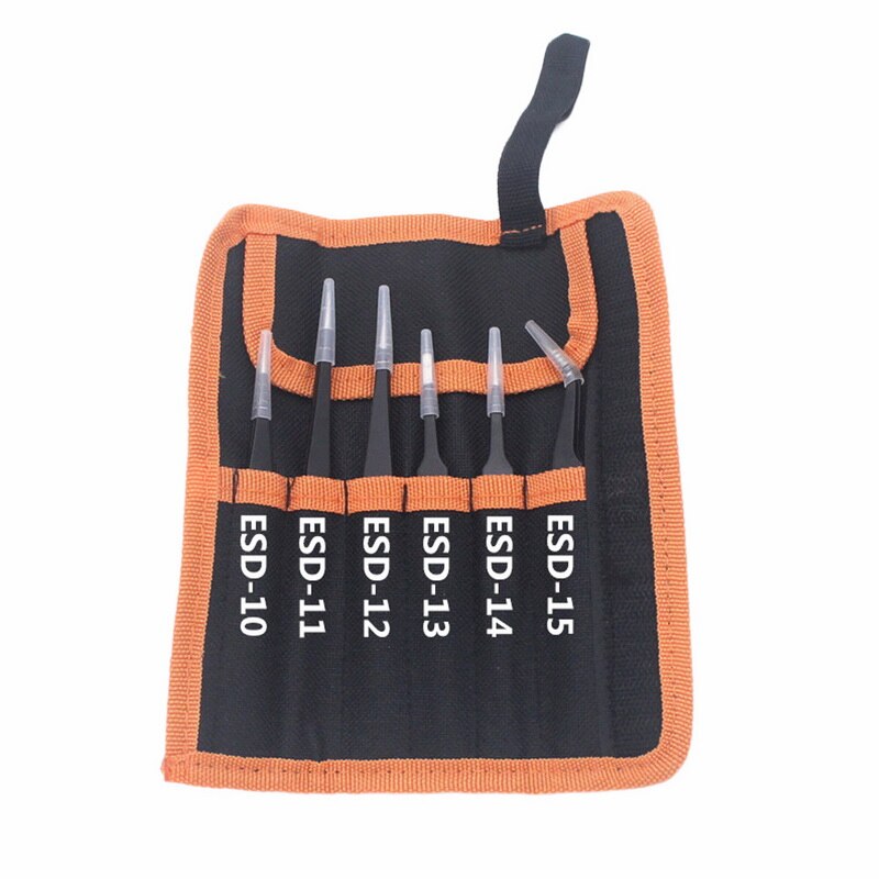 Urijk 6/10Pcs Tweezers Tools Kit ESD Precision Antistatic Tip Curved Straight Stainless Steel Tweezers Nipper Repair Tool: 6Pcs With Bag
