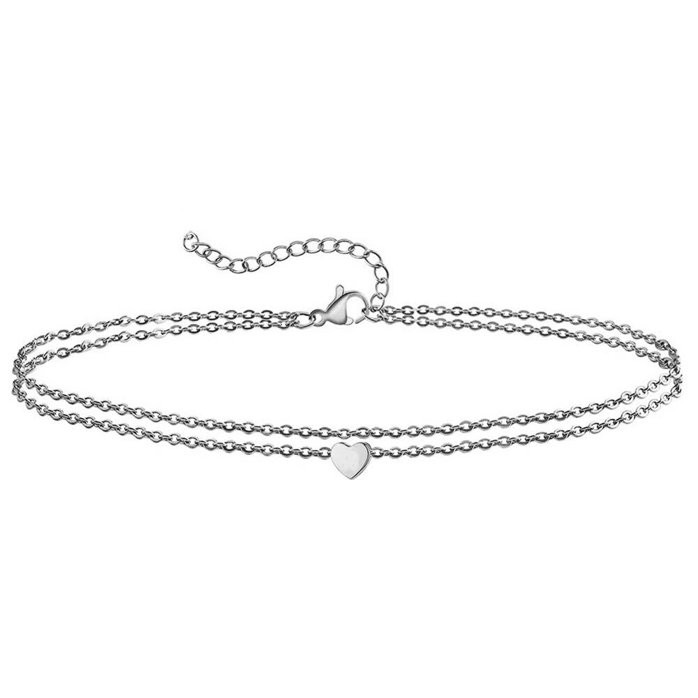 Stainless Steel Sequins Anklet for Women Double Layers Barefoot Sandals Heart Foot Bracelet Anklet Boho Beach Jewelry: B-Silver