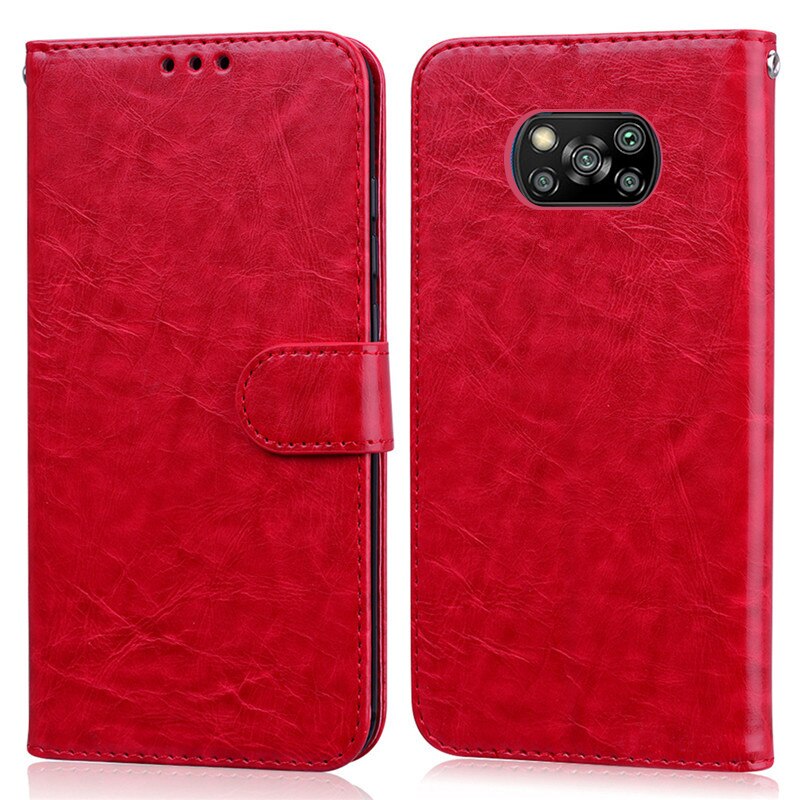 For POCO X3 NFC Case Leather Wallet Phone Case For Xiaomi POCO X3 Pro Case Flip Magnetic Wallet Case On for POCO X3 NFC Cover: For POCO X3 NFC / Red
