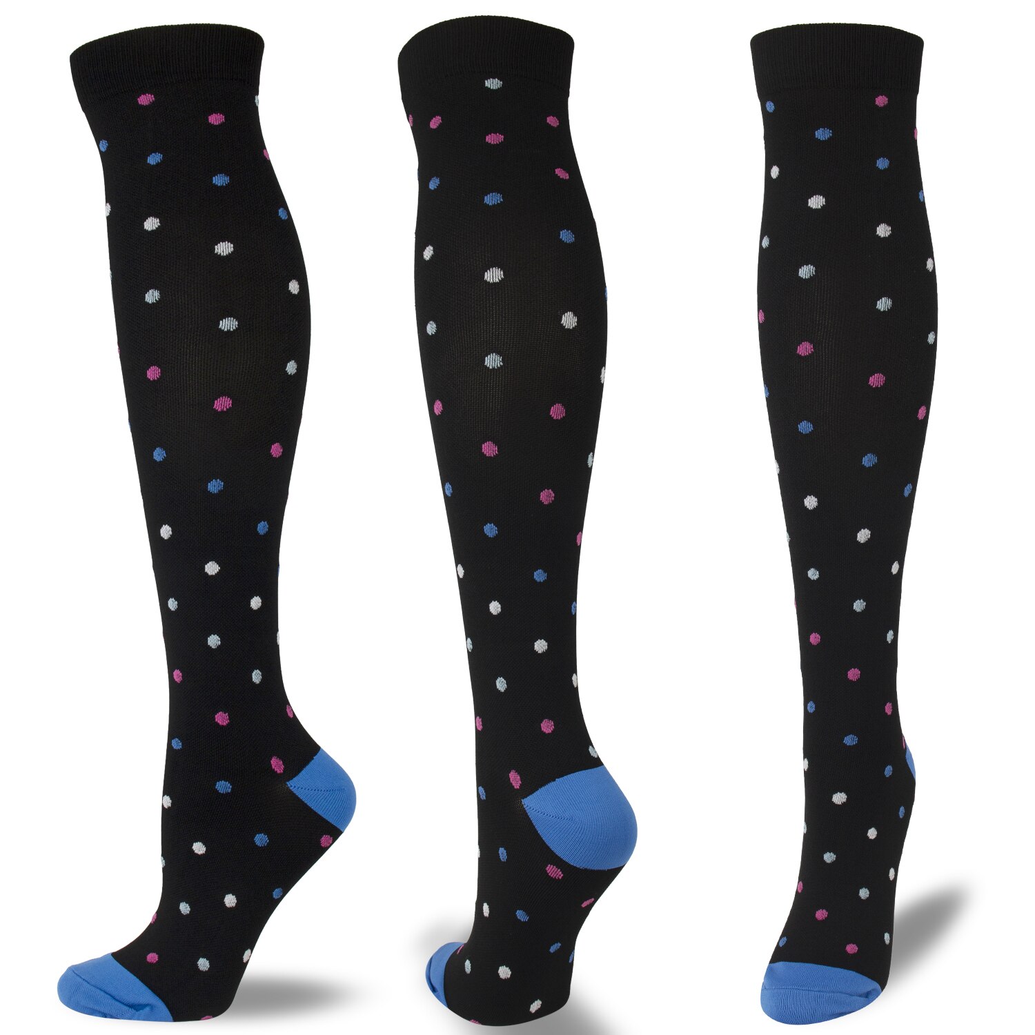 Calcetines deportivos de compresión para hombre y mujer, medias de presión graduadas con puntos coloridos, medias largas transpirables con soporte para piernas: QYS011-17 / L-XL