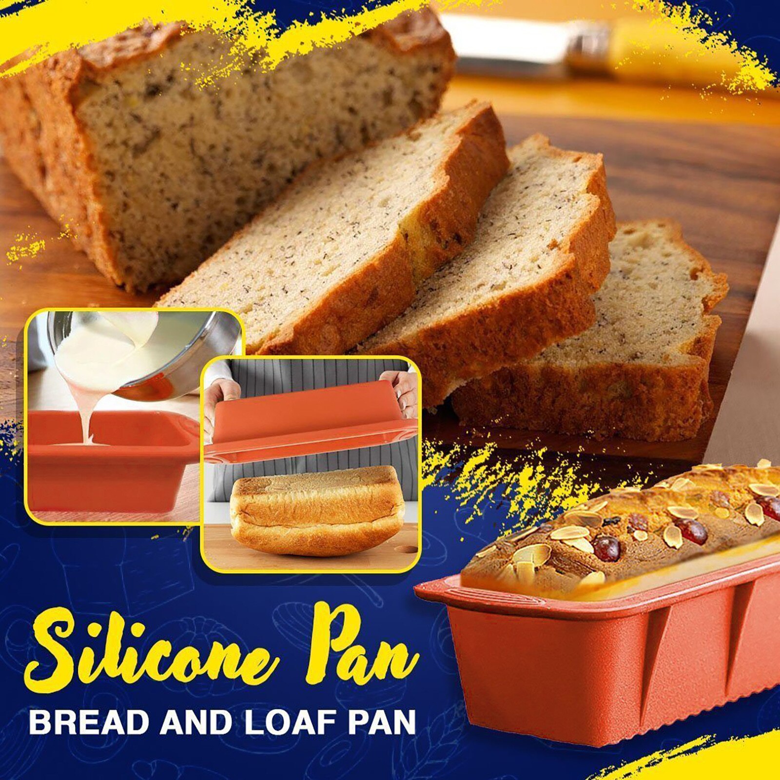 Grande retângulo de silicone não vara pão bolo bolo molde bakeware cozimento pan forno não-vara molde de cozimento n50