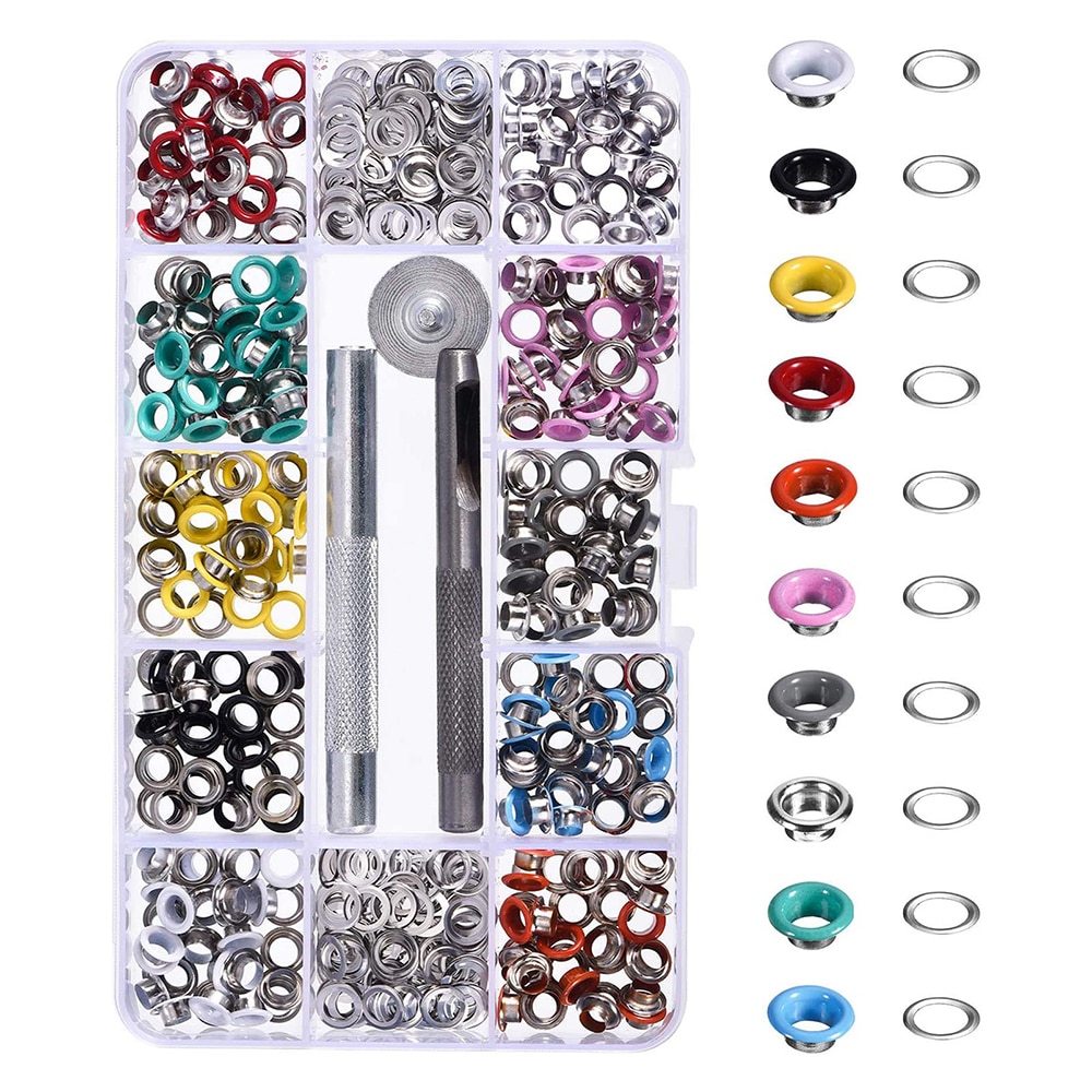 500 Sets Grommet Kit,Grommet Setting Tool Metal Eyelets Set With Install Tool Kit In Storage Box ,Leather Crafts DIY Projects