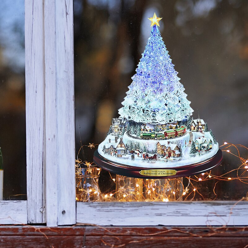 1Pc Christmas Tree Rotating Sculpture Train Decorations DIY Window Paste Stickers Year Home Decals Murals Decoration