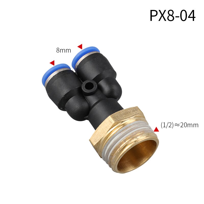 Y type tee luft pneumatiske fittings lynkobling  px4 6 8 10 12mm til hangevind  m5 " 1/8 " 1/4 " 3/8 " 1/2 " bsp kobling: Px8-04