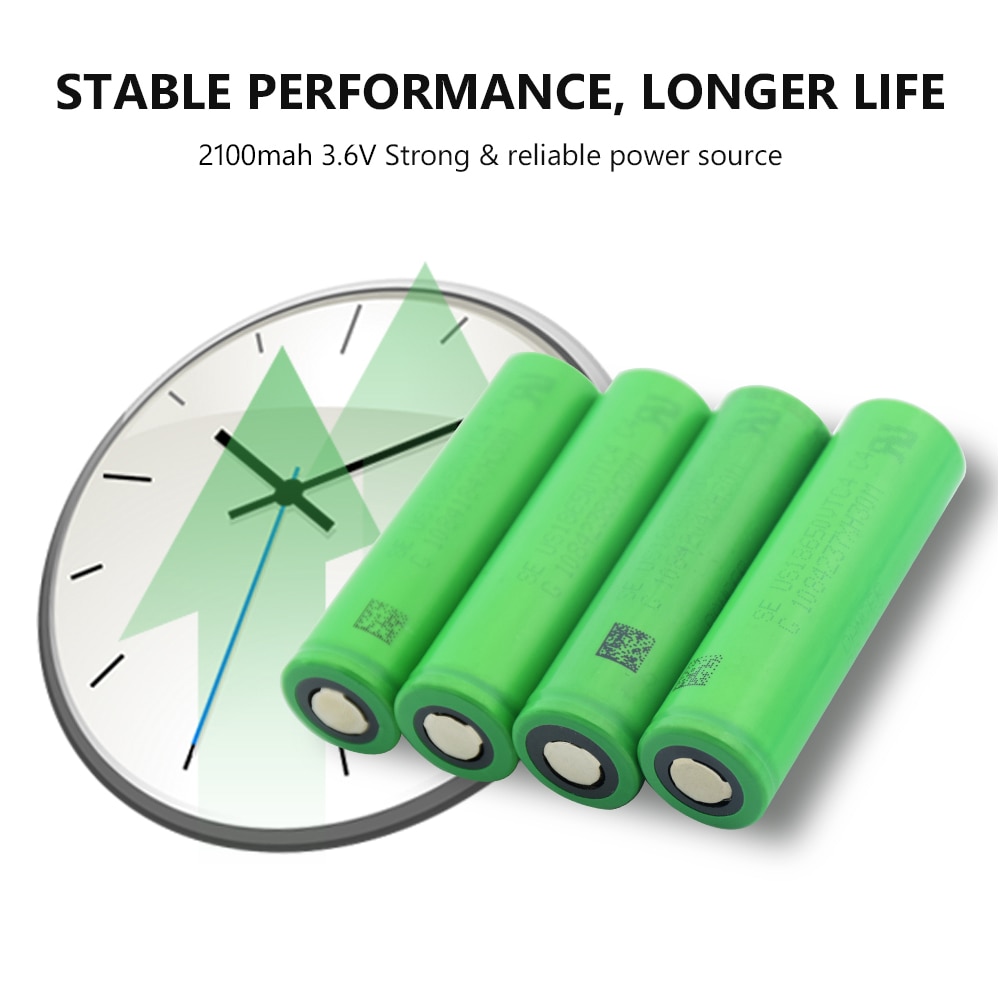 10 Pieces 3.6V battery Green Flat 18650 Li-ion Lithium Batteries Rechargeable 2100mAh High Drain VTC4 18650 Batteries