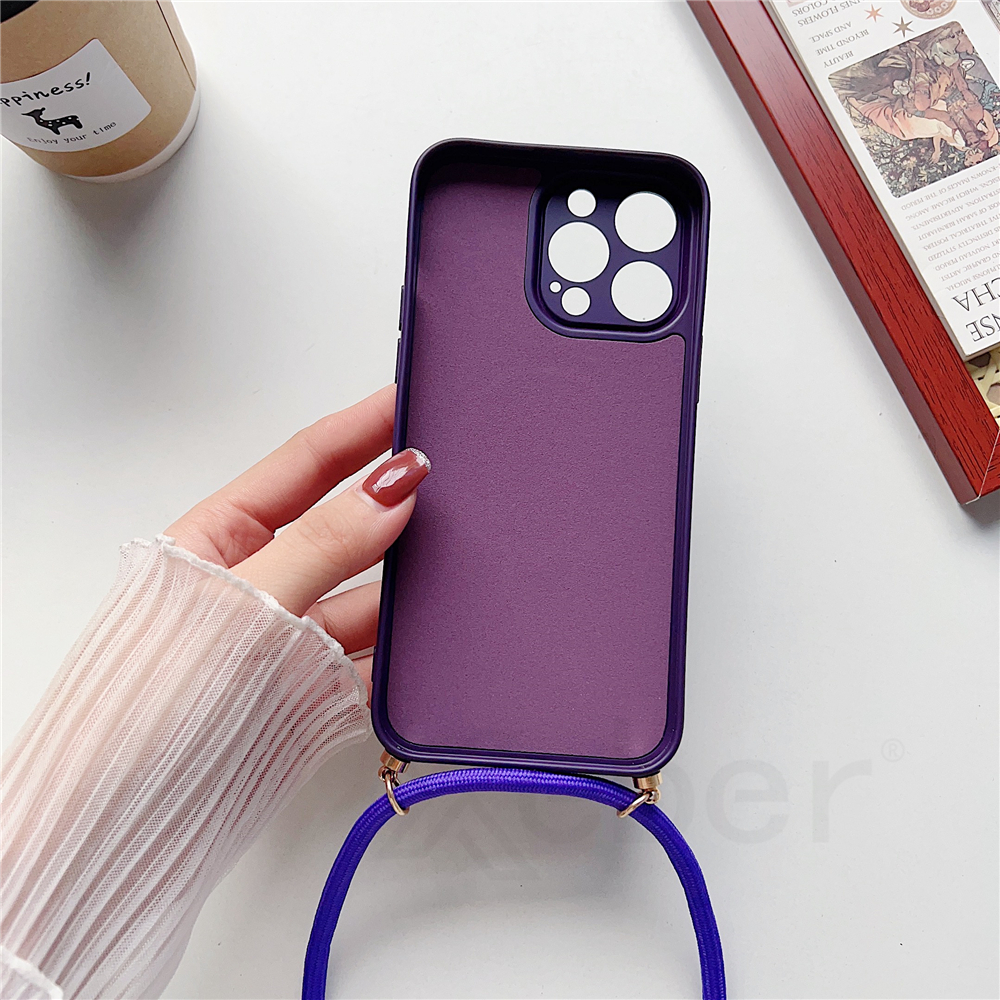 Funda magnética de silicona líquida con cordón cruzado para iPhone 16 15 Pro Max 14 13 12 11, collar para cubierta de carga inalámbrica Magsafe