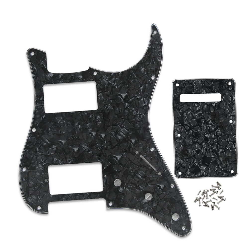 FLEOR Set of 11 Hole HH Electric Guitar Pickguard Scratch Plate & Back Plate & Screws for USA Strat Style Guitar Parts: Black Pearl 4ply