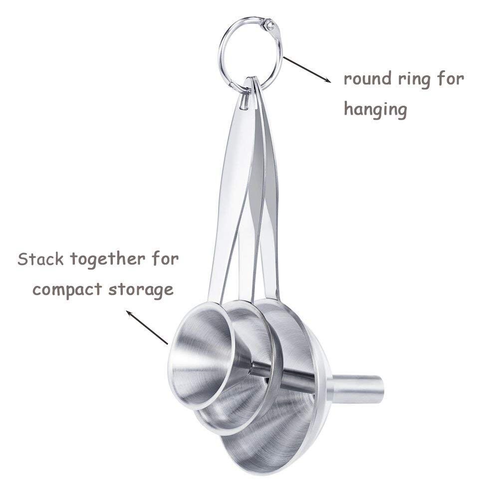 Keuken Trechters, Rvs Trechter Set, dikke Inklapbare Klein Medium Grote Trechters met Lange Handvat om Grip (Set van 3, S