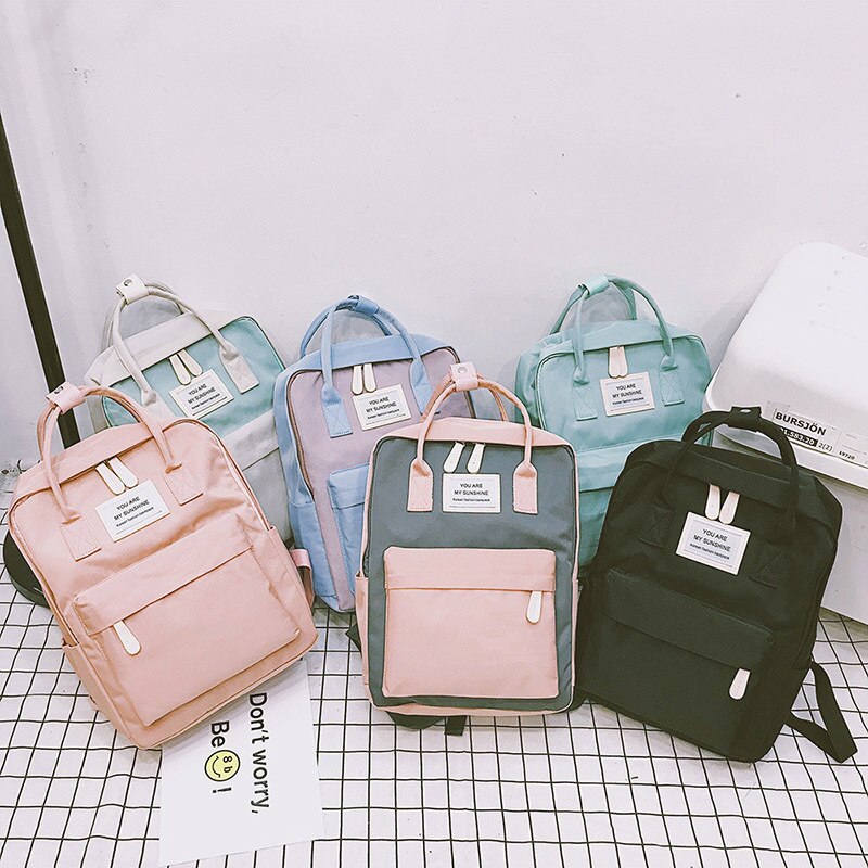 Mochila de lona para mujer , mochila impermeable de color caramelo para Chica adolescente, bolso escolar, mochila portátil grande bonita, mochila de de retazos