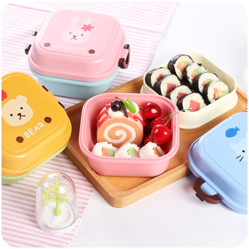 Japanse Stijl Creatieve Basisschool Lunch Doos Leuke Kinderen Lunchbox Afsluitbare Magnetron Dubbellaags Lunchbox