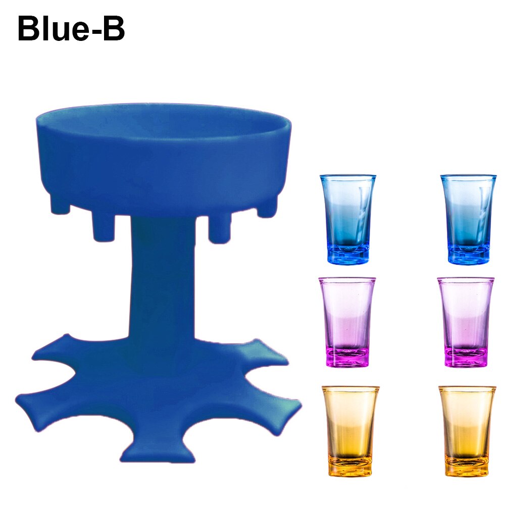6 Shot Beverage Glass Dispenser Holder Portable Wine Dispenser Pourer Drinking Bar Shot Dispenser Party Bar Accessory: Blue-B