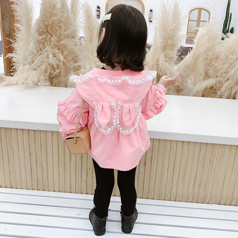 2022 primavera dolce ragazze cappotto felpa con cappuccio capispalla per bambini orecchie da coniglio pizzo principessa cappotti giacca a vento per bambini giacca da ragazza