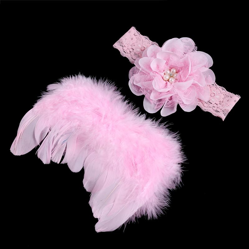 Accessoires de photographie pour -né, ailes de plumes d'ange, ensemble d'accessoires Photo, ailes + bandeau pour -né, fournitures pour bébé à la: Pink Flower