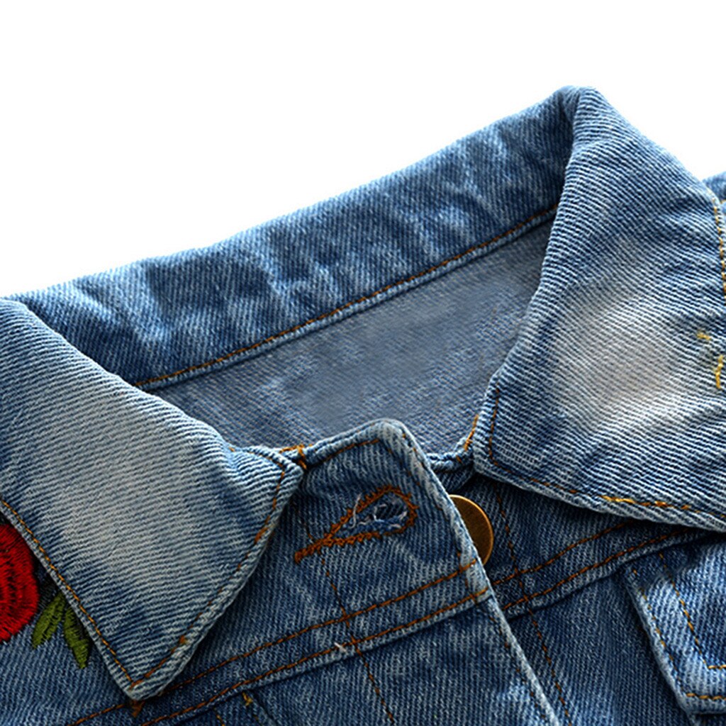 Toddler Baby Girl Long Sleeve Winter Baby Meisje Denim Jasje Rose Embroidery Windproof Hole Denim Coat Outwear #EW