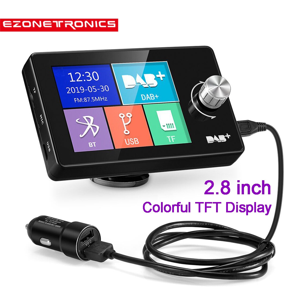 Mini DAB Radio Receiver 2.8"Colorful Display Bluetooth FM Transmitter DAB Tuner Support Call+AUX IN/OUT +U Disk/TF Card Play 64G