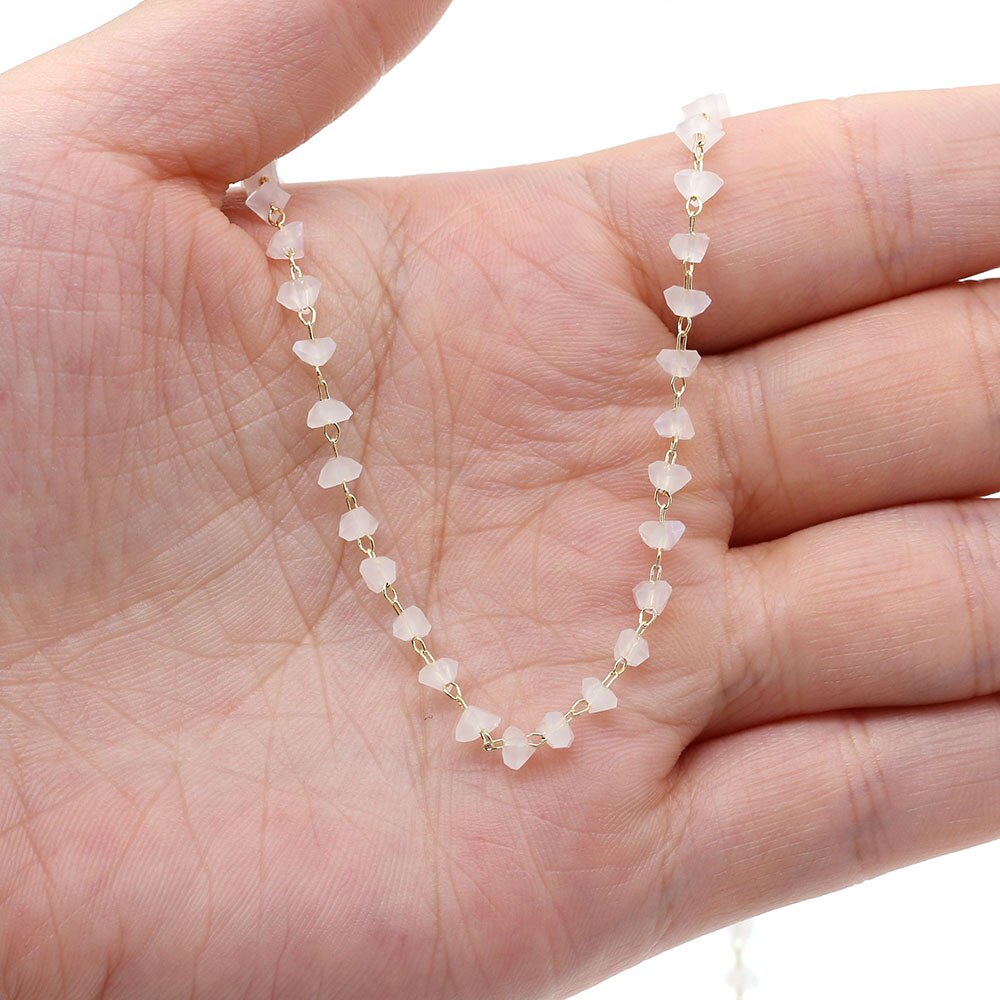 1 metro fio de ouro feito à mão envolvido rosário corrente contas de pedra correntes para fazer jóias diy colar pulseira tornozeleira acessórios: WHITE