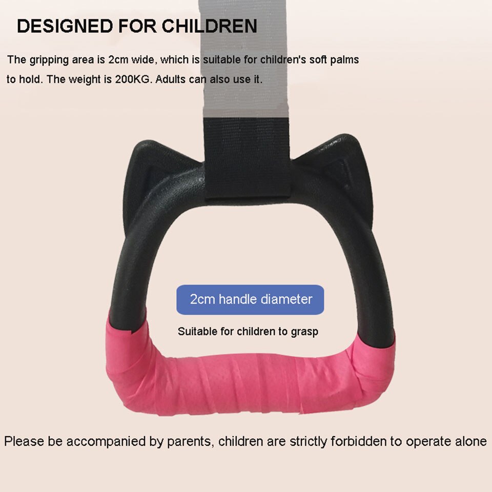 Kids Gymnastic Rings Plastic with Adjustable Strap Hand Tapes Children Gym Pull up Fitness Strength Training Indoor Crossfit