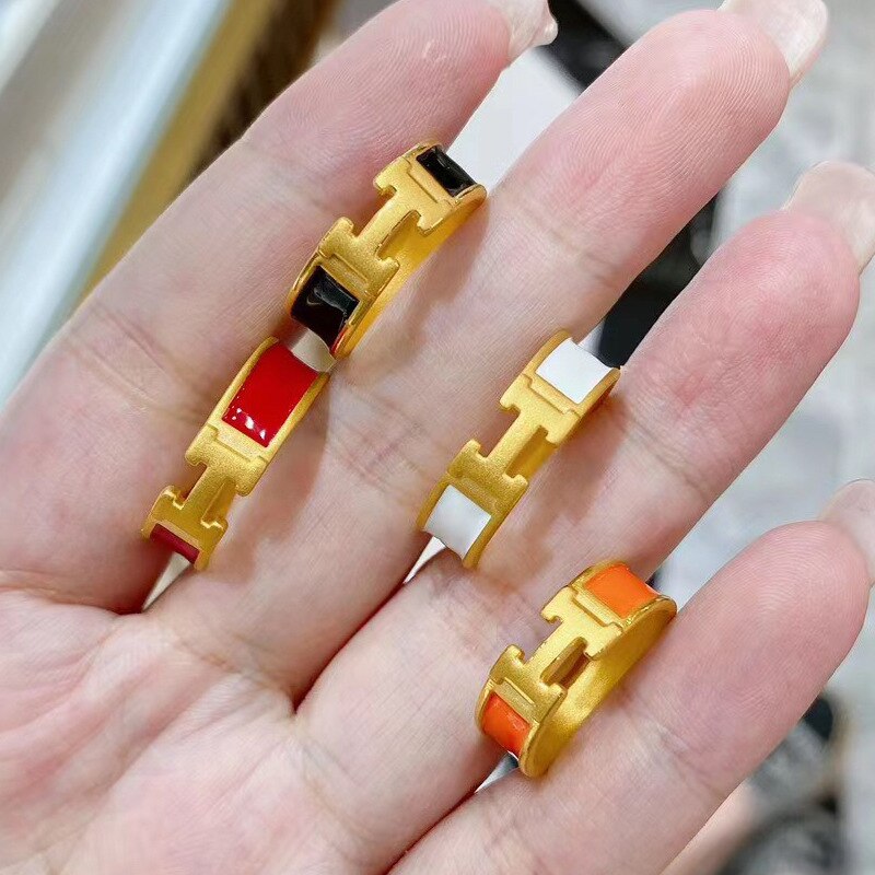 Luxury 6 Colors H Letter Shape Opening Rings for Women Diy Personality Party Wedding Jewelry