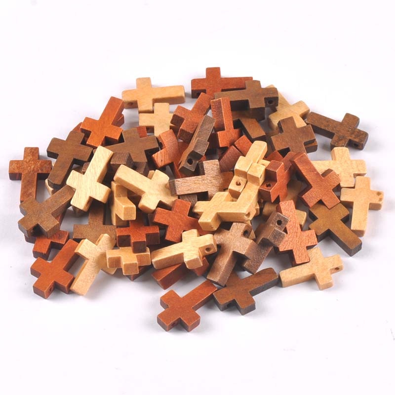 Perles en bois à suspendre en croix, bricolage, pendentif pour enfants, bijoux décoratifs, , mt2575